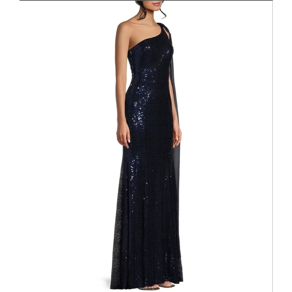 City Studio Sequin One Shoulder Fit and Flare Long Dress - Picture 3 of 3